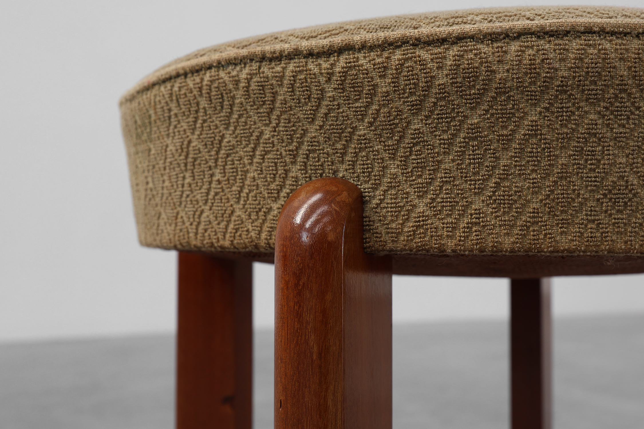 Art Deco stool in wood with original fabric, France ca. 1920thumbnail